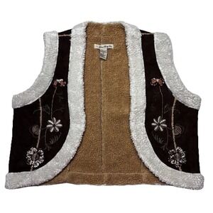 Forever 21 Sherpa Western Boho Vest Embroidered Beaded M Y2K